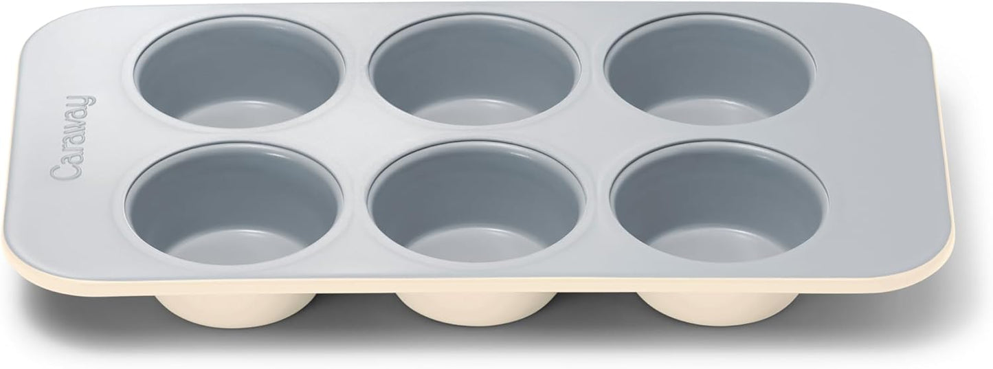 Caraway Nonstick Ceramic 6 Cup Muffin Pan – Non-Toxic, PTFE & PFOA Free – Oven Safe – Aluminized Steel Core – Small Muffin Pan for Baking Cupcakes, Muffins & More - Cream