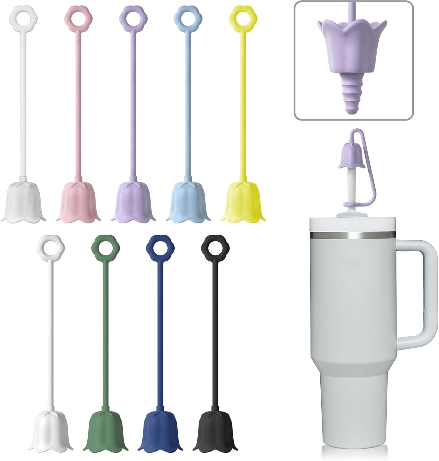 9Pcs Silicone Straw Covers for Stanley Yeti Tumbler Cup, Reusable Drinking Straw Cap Easy to Clean, Dust-Proof Flower Straw Topper Compatible for 6-10m/0.23-0.4inch Straws (Multi color B)