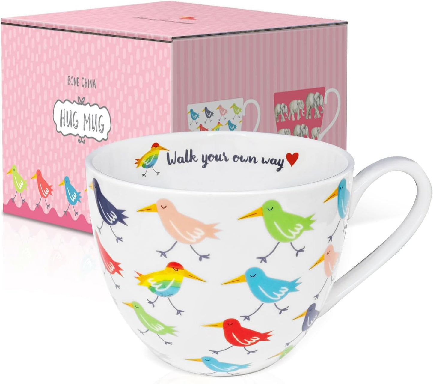 Birds Mugs for Daily Coffee and Tea, Premium 20 oz Bone China Coffee Tea Hug Mug, Perfect Holiday and Birthday Gift for Bird Lovers, Designed in England by Harvest Green Studio
