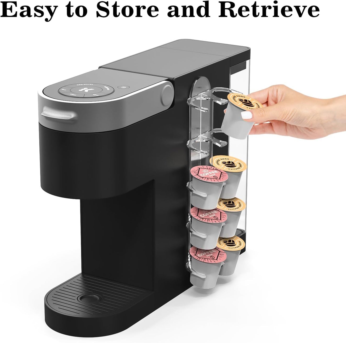 NiHome Acrylic Coffee Pod Holder for Keurig, Side Mount Coffee Pod Capsule Organizer & Storage for K-Cup Pods, Space-Saving for Small Countertops (Clear, 1 Pack for 10 K Cups)