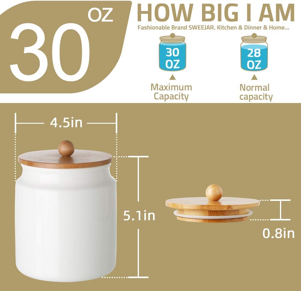 Sweejar Ceramic Kitchen Canisters, 28 FLOZ Porcelain Food Storage Jar with Airtight Seal Wooden Lid, Home Container Serving for Coffee Beans, Tea-leave, Sugar, Salt and More, Tool Bucket (Pink)