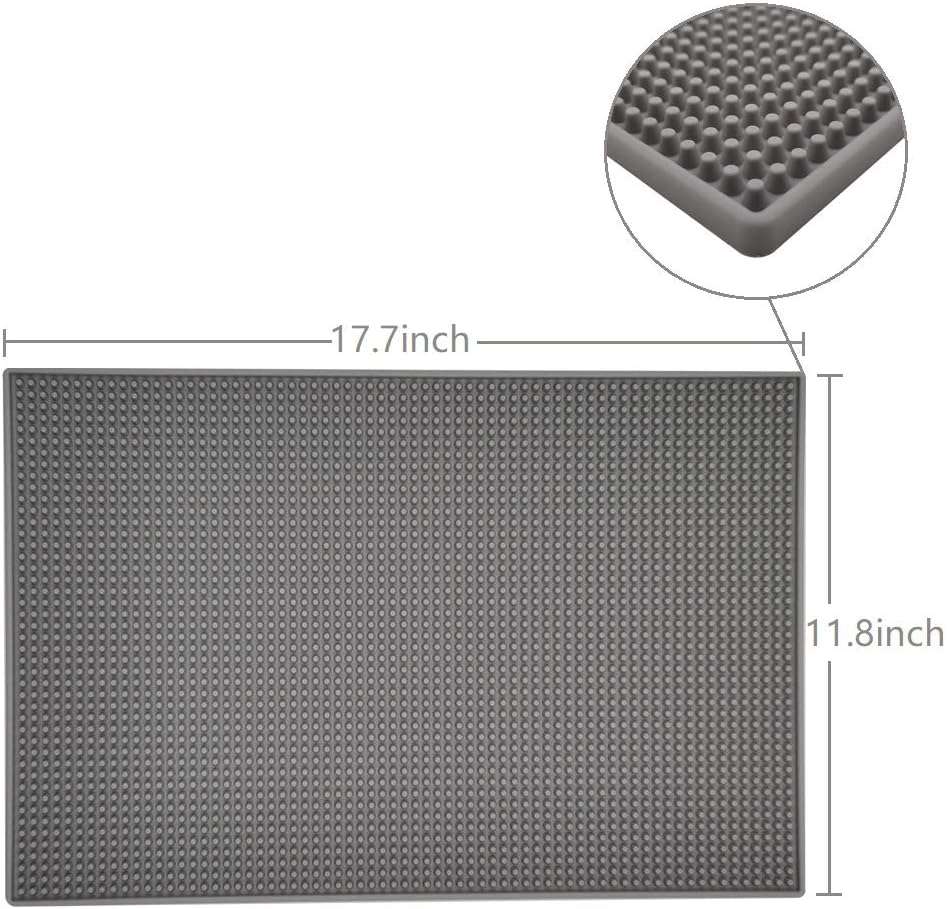 17.7" x 11.8" Rubber Bar Mats, Non-Slip and Anti-Spill Non-Toxic Soft Rubber Mats, Coffee Bars, Bars, Restaurants and Barbers Service Mats, Gray, 1Pack