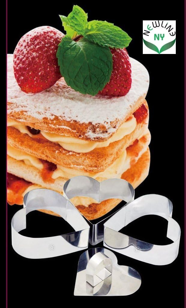 Newline NY Stainless Steel Dessert Rings (4 Pcs) Heart Shape Molded Salads, Pastries Mousse Molding Layering Cutter
