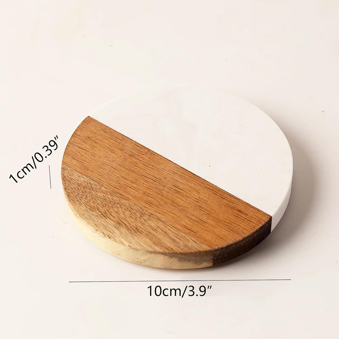 I-LAN 8Packs Round Natural Wood and Marbel Style Drink Coasters for Coffee Wooden Table, Drink Bar Coaster Set/Tea Table Coasters for Living Room,Beer Cans,Bar Glasses,4 x 4 Inch