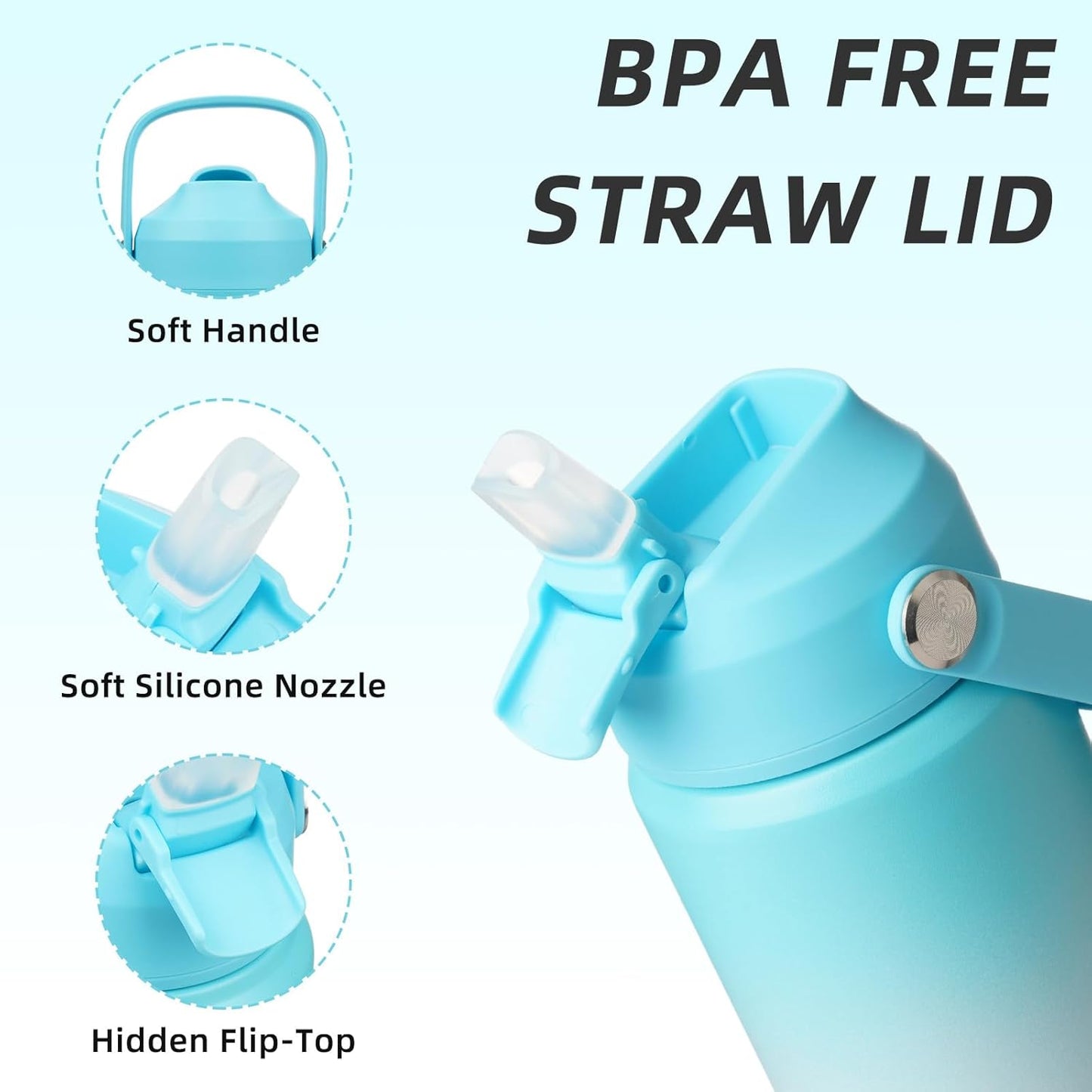 BJPKPK Insulated Water Bottle with Straw Lid, 12oz Thermos Water Bottles, Flex Handle & Non-slip Boot, BPA Free Leak Proof Stainless Steel Metal Thermos, Tumblers, Cups, Sea Salt