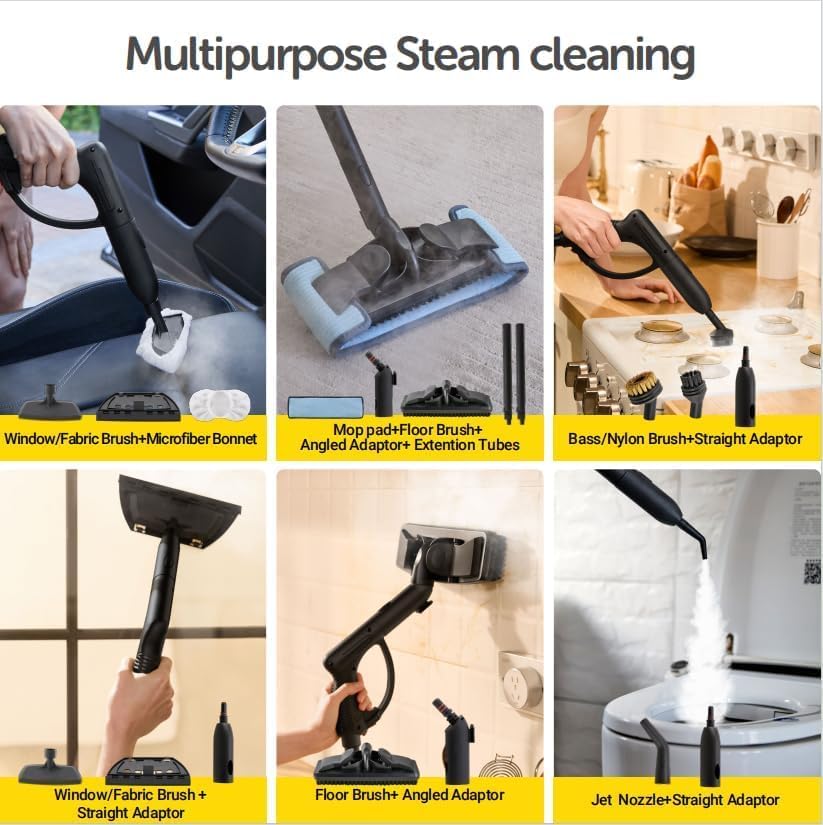 37-in-1 Steam Cleaner mop for Home & Car, 2L Water Tank, 4.3ft Hose, Deep Steam Cleaning for Floors, Tiles, Grout, Windows, Kitchen, Living Room – Multi-Surface Steamer