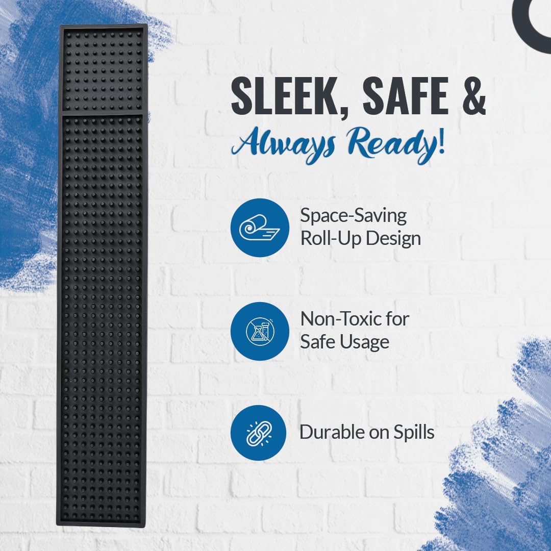 Bar Mats for Countertop by ProTensils - 23" x 3.25" Bar Rail Mat, Black Rubber Bar Mats for Bartending, Bar Service Drip Mat, Home Bar, Coffee Bar Mat Spill Matt (2 Pack)