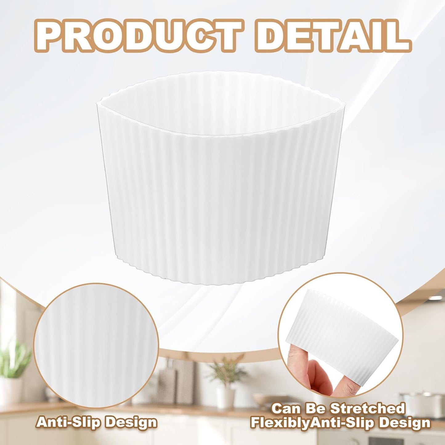 uxcell 6Pack Coffee Cup Sleeves, Reusable Silicone Heat Resistant Cup Protective Sleeve Nonslip Mug Protector Cover for Home Travel Coffee Mug Glasses Water Bottle Boots, White