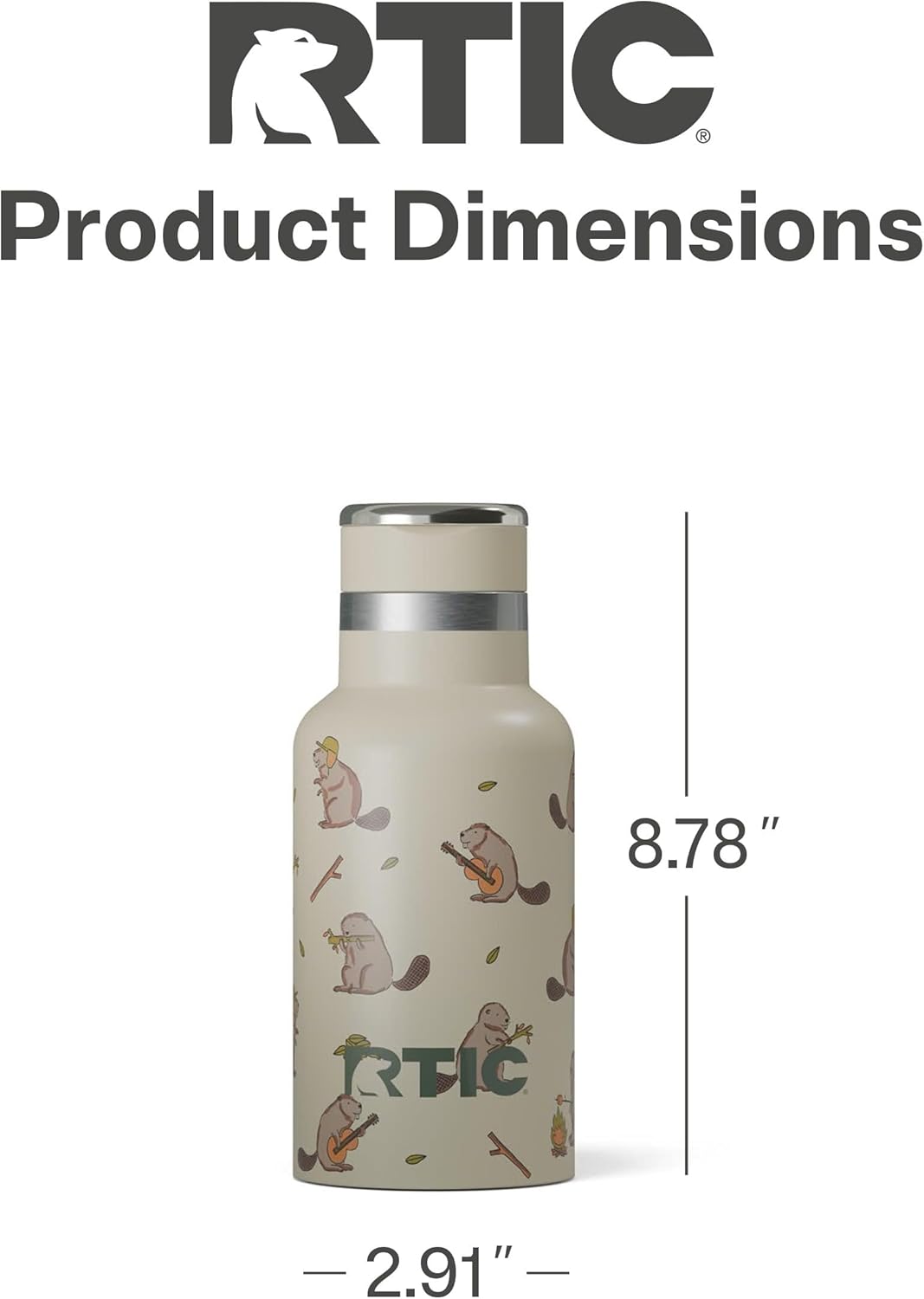 RTIC Little Journey Bottle with Straw, Insulated, Stainless Steel, Metal, Double Wall Vacuum-Insulation, Ceramic-Lined, Leak-Proof Lid, BPA-Free Water Flask for Sports, Travel, Busy Beaver