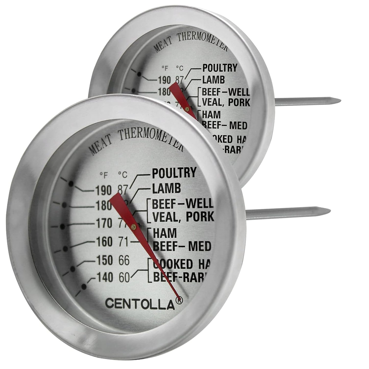 Meat Thermometer Oven Safe, 2 Pieces Dishwasher Safe Meat Thermometers for Cooking and Grilling, 2.12'' Stainless Steel Cooking Thermometer for Meat (No Battery Required)
