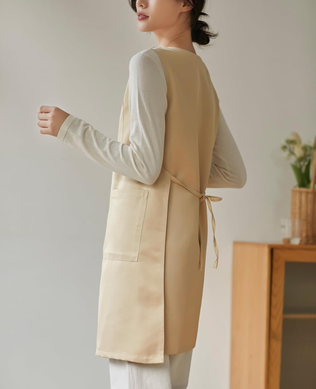 Women Cobbler Apron Japanese Style Aprons with 3 Pockets for Work Chef Kitchen