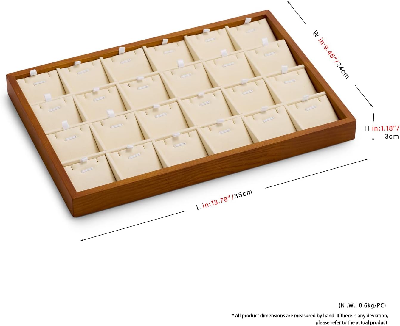 Oirlv Wood 24 Grids Jewelry Tray with Removable Inserts Jewelry Pads Necklace/Pendant Display Organizer Tray(Creamy-white)
