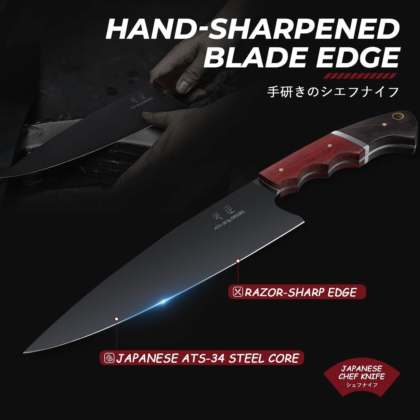 Japanese Chef Knife Set - 3 PCS Kitchen Utility Knife Sets for Cooking, Meat Cleaver Knives Set with Full Tang Wooden Handle, Gift for Birthday