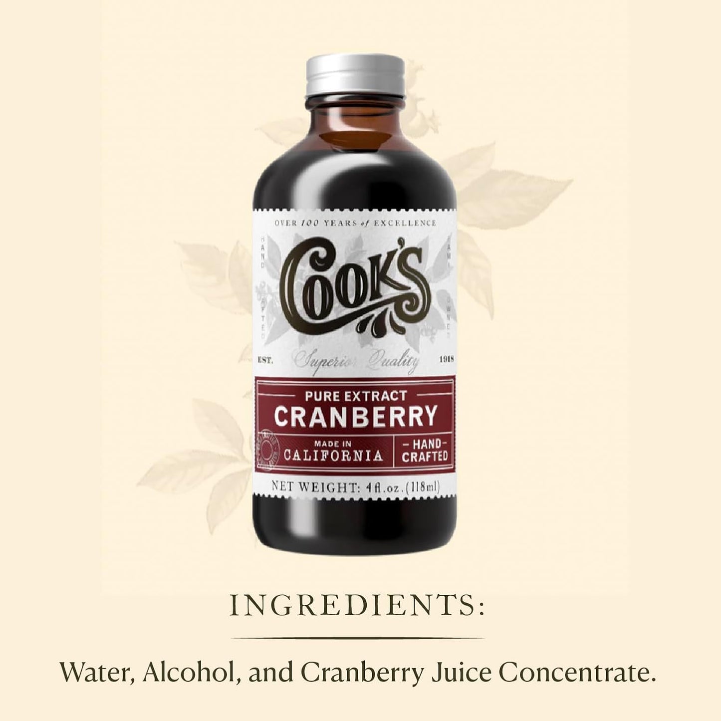Cook's, Cranberry Extract for Breads, Muffins, Jellies, Jams, Sauces, Beverages, 8 oz
