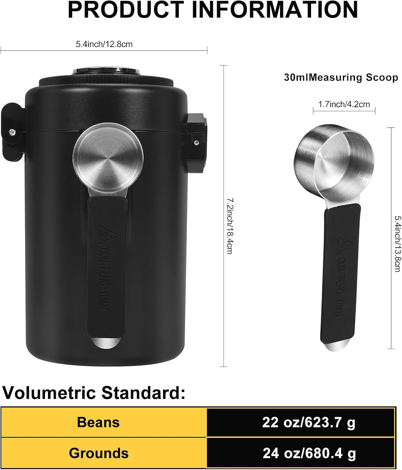 Coffee Canister, Airtight Stainless Steel Kitchen Food Storage Container With Spoon And Date Tracker, For Ground Coffee, Cereal, Bean, Tea,Sugar (black)