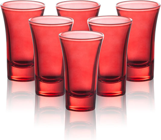 M&N HOME Red Shot Glasses, 2 Oz Set of 6 Glass Colored Shot Glasses with Heavy Base, Christmas Glasses
