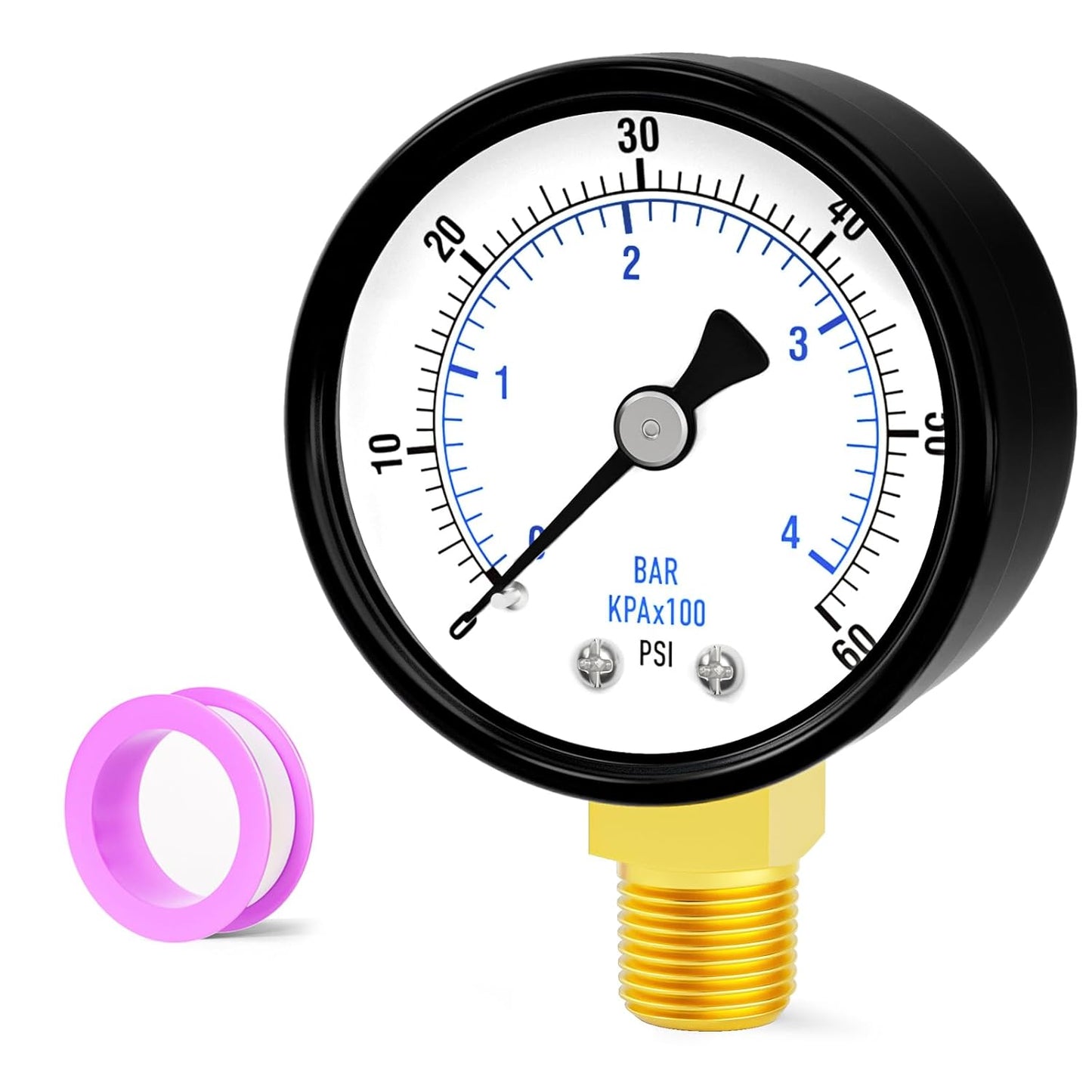 0-60psi Well Pump Pressure Gauge 1/4" NPT 2" Face Dial Size Lower Mount, Multifunctional Practical Dry Pressure Gauge, for Water, Oil and Air Compressor