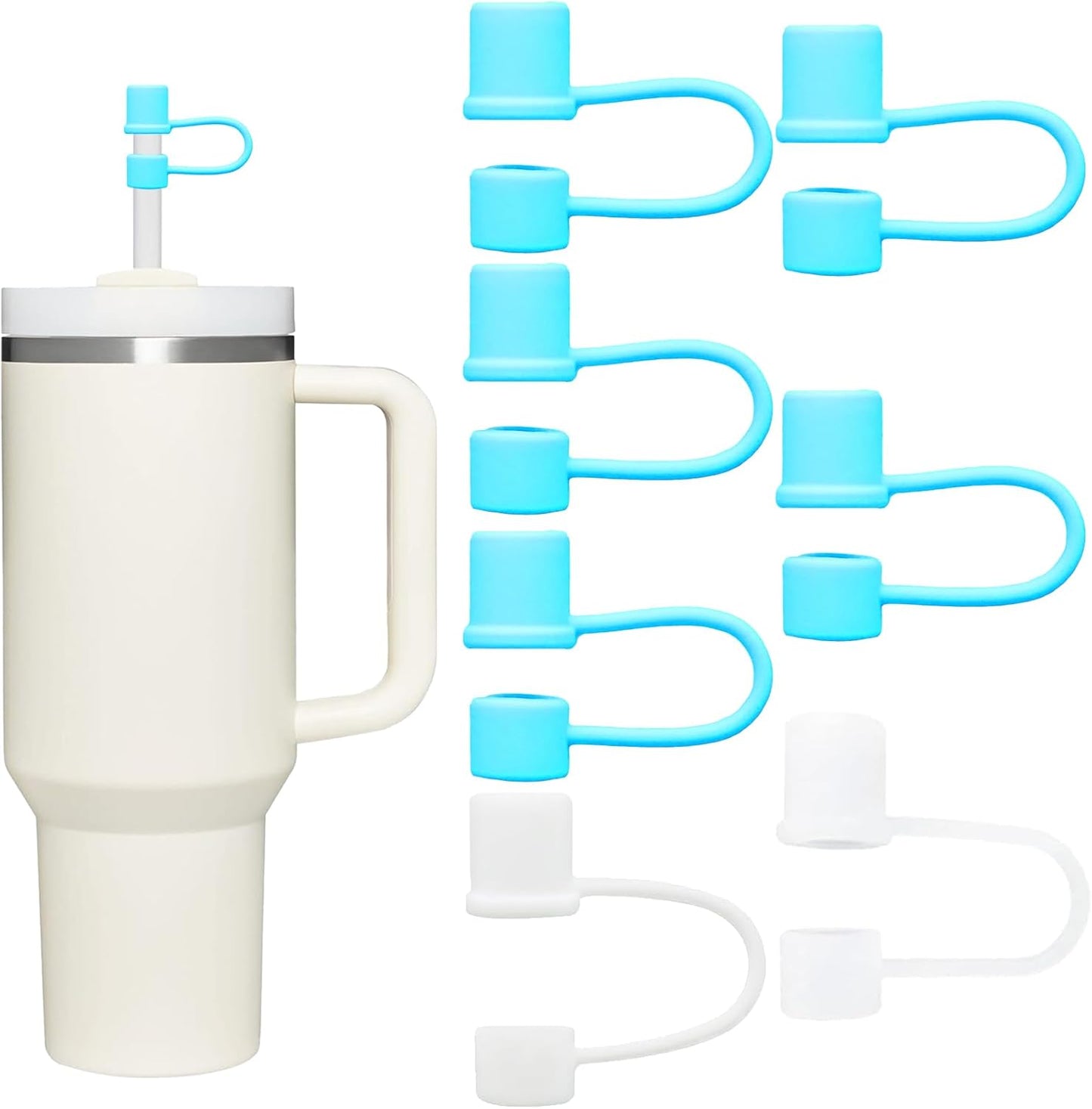Stanley Straw Covers & Toppers for 30OZ/40OZ Tumblers, Food Grade Silicone (5pcs-Basic-Blue)