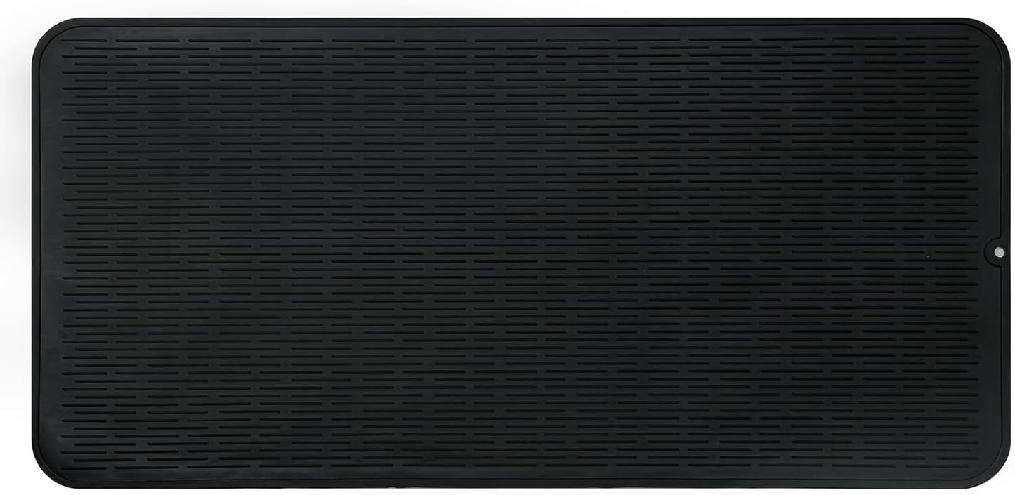 Silicone Dish Drying Mat for Multiple Usage,Easy clean,Eco-friendly,Heat-resistant Silicone Mat for Kitchen Counter or Sink,Refrigerator or Drawer Liner Black 5XL 36inches x 18inches