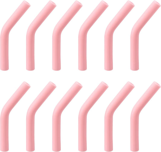 uxcell 12pcs Silicone Straw Tips, Silicone Straw Elbows Tip, Soft Reusable Metal Straw Covers Fit for 8mm/0.31" OD Stainless Steel Straws, Light Pink