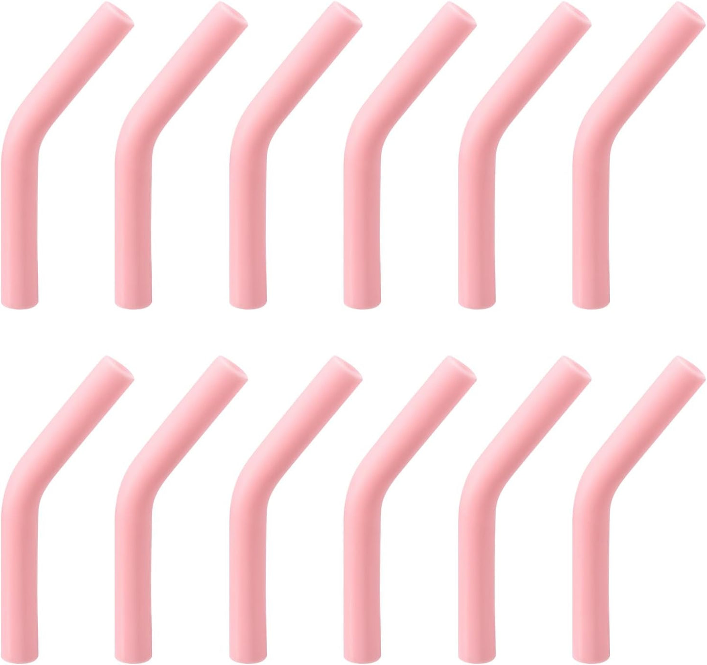 uxcell 12pcs Silicone Straw Tips, Silicone Straw Elbows Tip, Soft Reusable Metal Straw Covers Fit for 6mm/0.24" OD Stainless Steel Straws, Light Pink