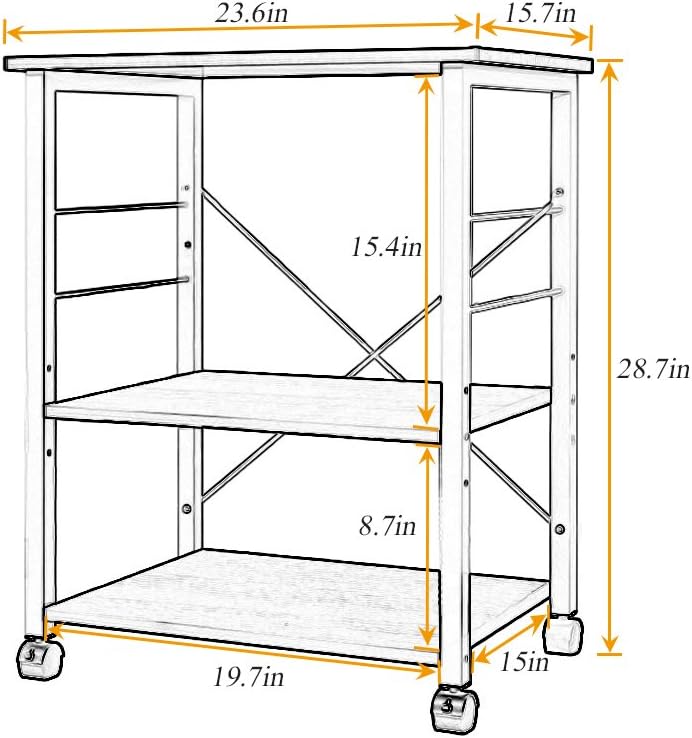 DlandHome Standing Baker's Racks Appliance Table Small Rolling Kitchen Cart Microwave Cart Stand, 3-Tier Kitchen Baker's Rack Utility Cart Microwave Stand Kitchen Shelf, W4-Maple