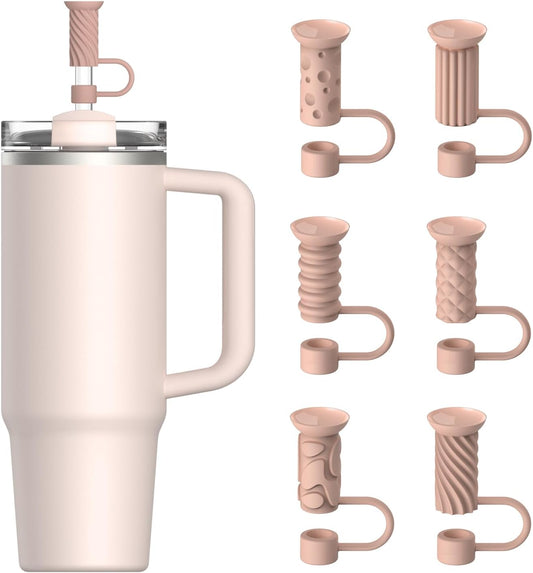 YOTIME Silicone Straw Covers Cap, 6 Pcs Reusable 0.39in/10mm Suction Cup Straw Toppers for Stanley Cup 40 30 oz, Pink