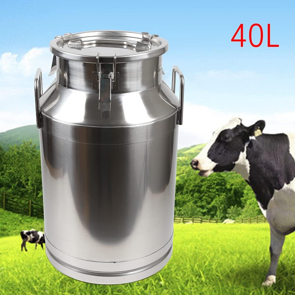 Large Liquid Container Storage, Bucket Rice Cereal Airtight Canister Container,Stainless Steel Milk Bucket With Sealing Lid and Carry Handle,for Wine, Oil Storage Transport (40L/10.6 Gal)