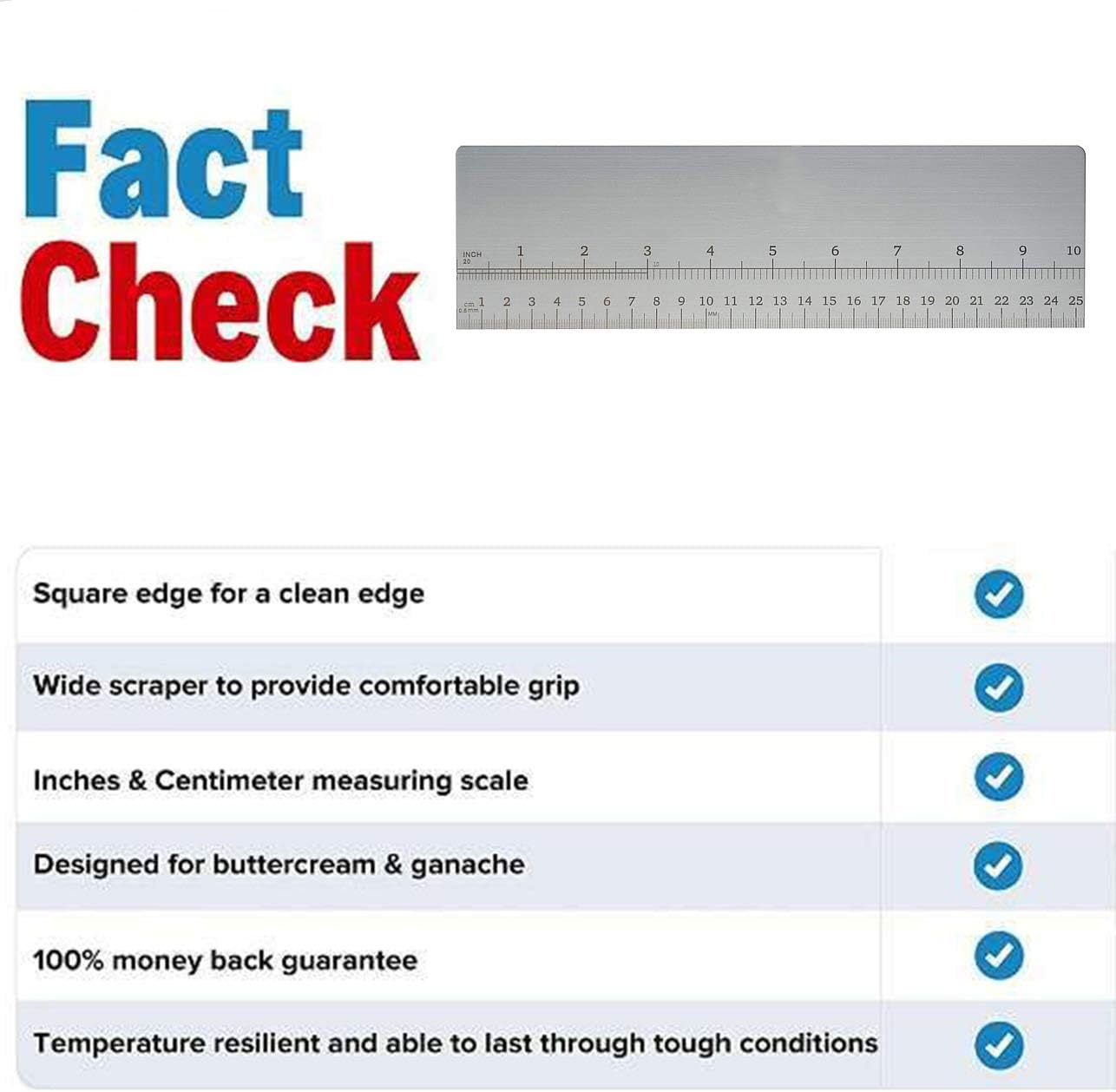 10inch Metal Cake Scraper，Stainless Steel Cake Edge Smoother for Buttercream, Cake Decorating Comb