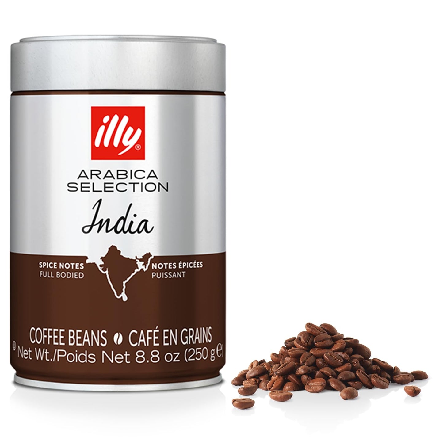 illy Whole Bean Coffee, Arabica Selections, India, Single Origin, 100% Arabica, All-Natural, No Preservatives, 250g (Pack of 1)