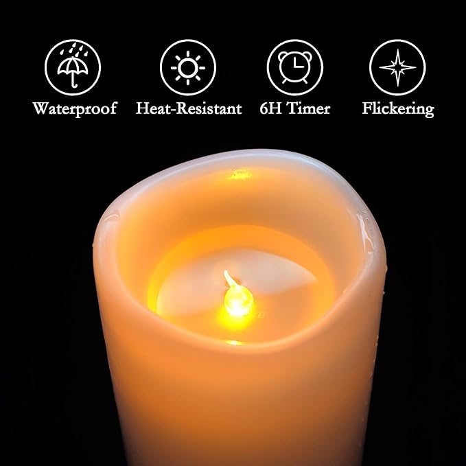 Homemory 4" x 10" Large Waterproof Outdoor Flameless Candles, Battery Operated LED Pillar Candles with Remote and Timers for Indoor Outdoor Lanterns, Long Lasting, Dark Ivory, Set of 2
