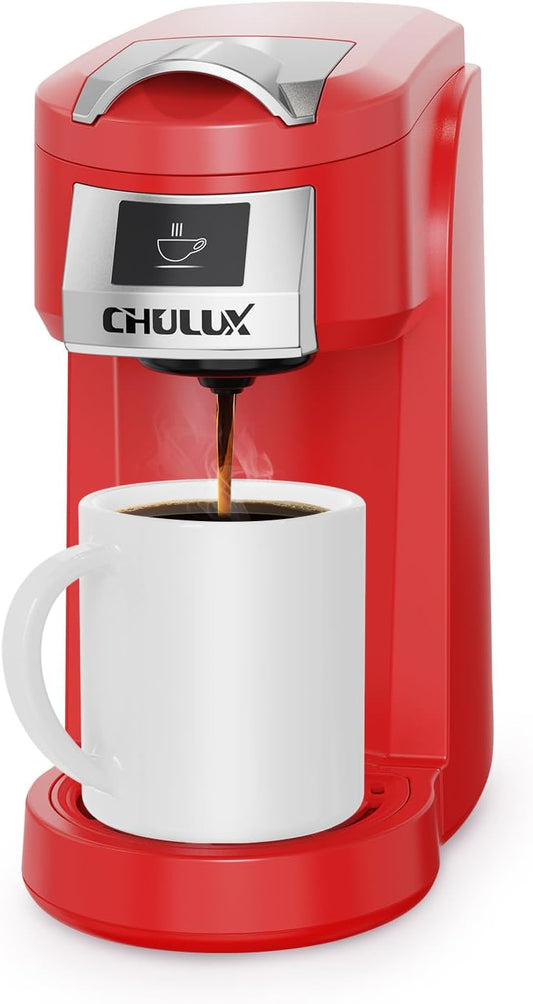 CHULUX Classic Single Serve Coffee Maker for K Cup, One Button Easy Coffee Machine for Office, RV, Travel and Dorm, Red