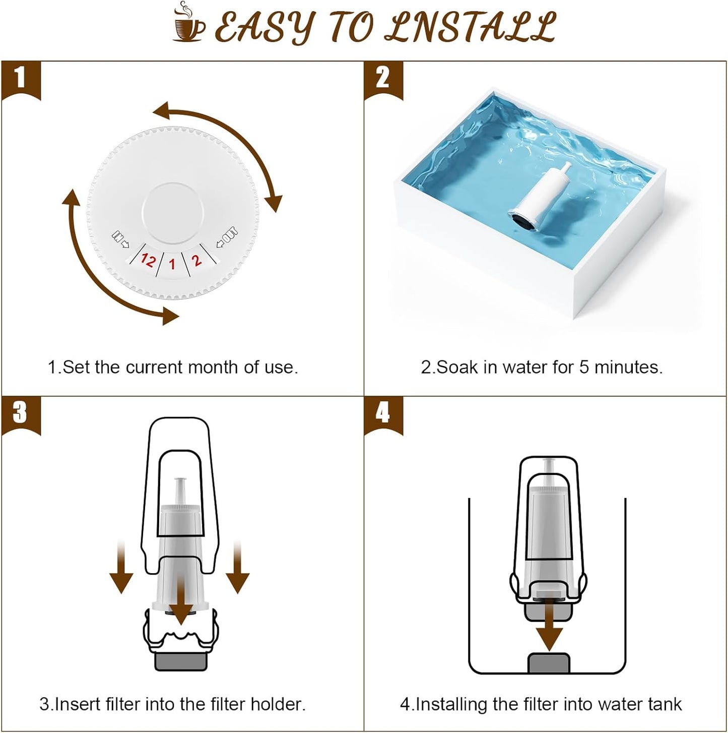 Replacement Water Filter for Breville Espresso Machine Barista Touch Bes880, Barista Pro BES878, Oracle Touch BES990, Oracle BES980, Dual Boiler BES920 Bambino ClaroSwiss Sage, Pack of 4
