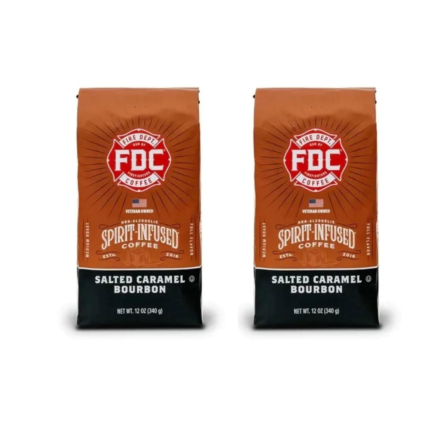 Fire Department Coffee - Salted Caramel Bourbon Coffee - Veteran Owned - Premium Bourbon Infused - Ground Medium Roast - Non-Alcoholic - Roasted in the USA - Veteran Owned (12 oz, Pack of 2)