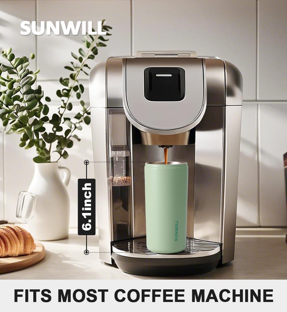 SUNWILL Insulated Coffee Mug with Lid, Leak Proof Tumbler Stainless Steel, 12 oz Travel Cup for Office, Home, Powder Coated Matcha