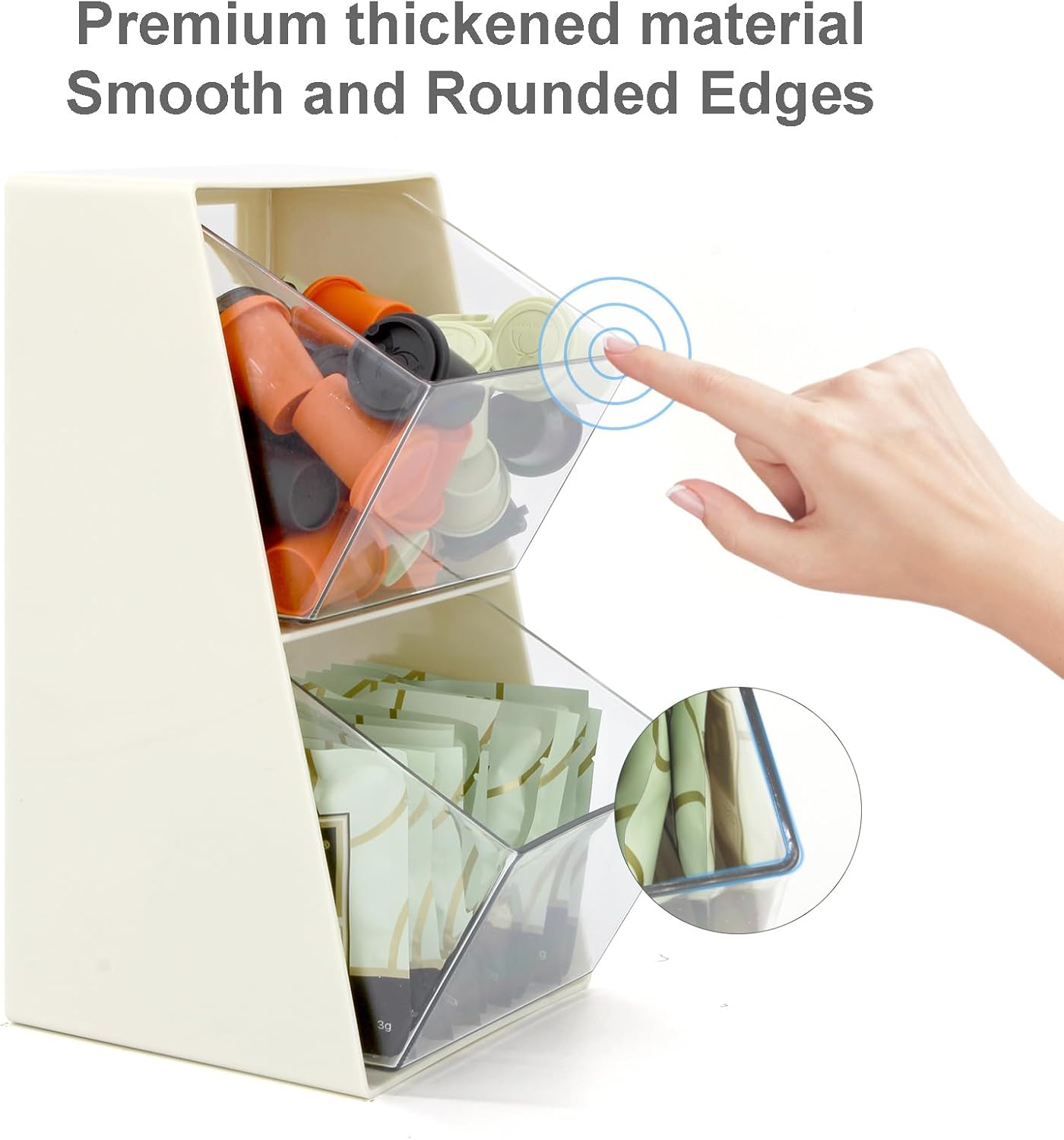 2 Pack Coffee Pod Holder K Cup Storage Organizer for Home Office Bar Countertop Organiser Bins for Coffee Station Counter Container for Tea bag Sugar Creamer Filter White