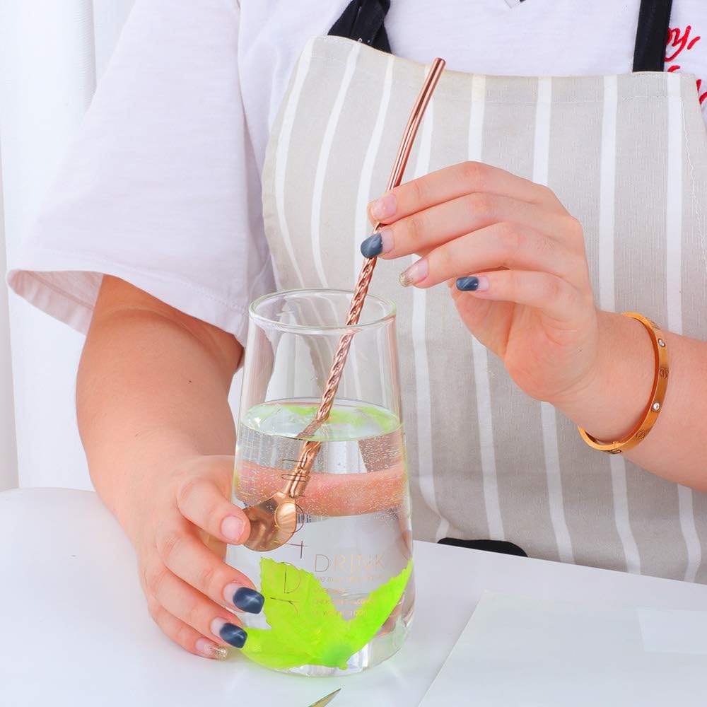 10 pcs Metal Straw Spoons with 2 Cleaning Brushes, Reusable Drinking Spoon Straws for Iced coffee, Iced tea, Milkshake, Cocktail, Smoothies (mix colors)