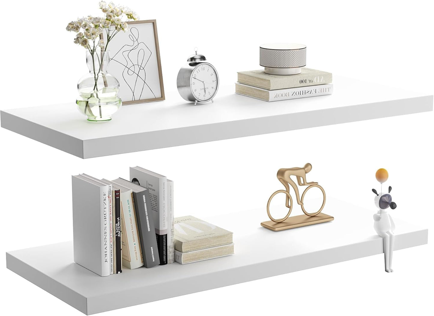 Wall Shelf Set of 2, White Floating Shelves 30 in W x 10 in D x 1 in H, Wooden Floating Wall Shelf with Invisible Brackets for Living Room/Bedroom/Bathroom/Kitchen Storage and Decor