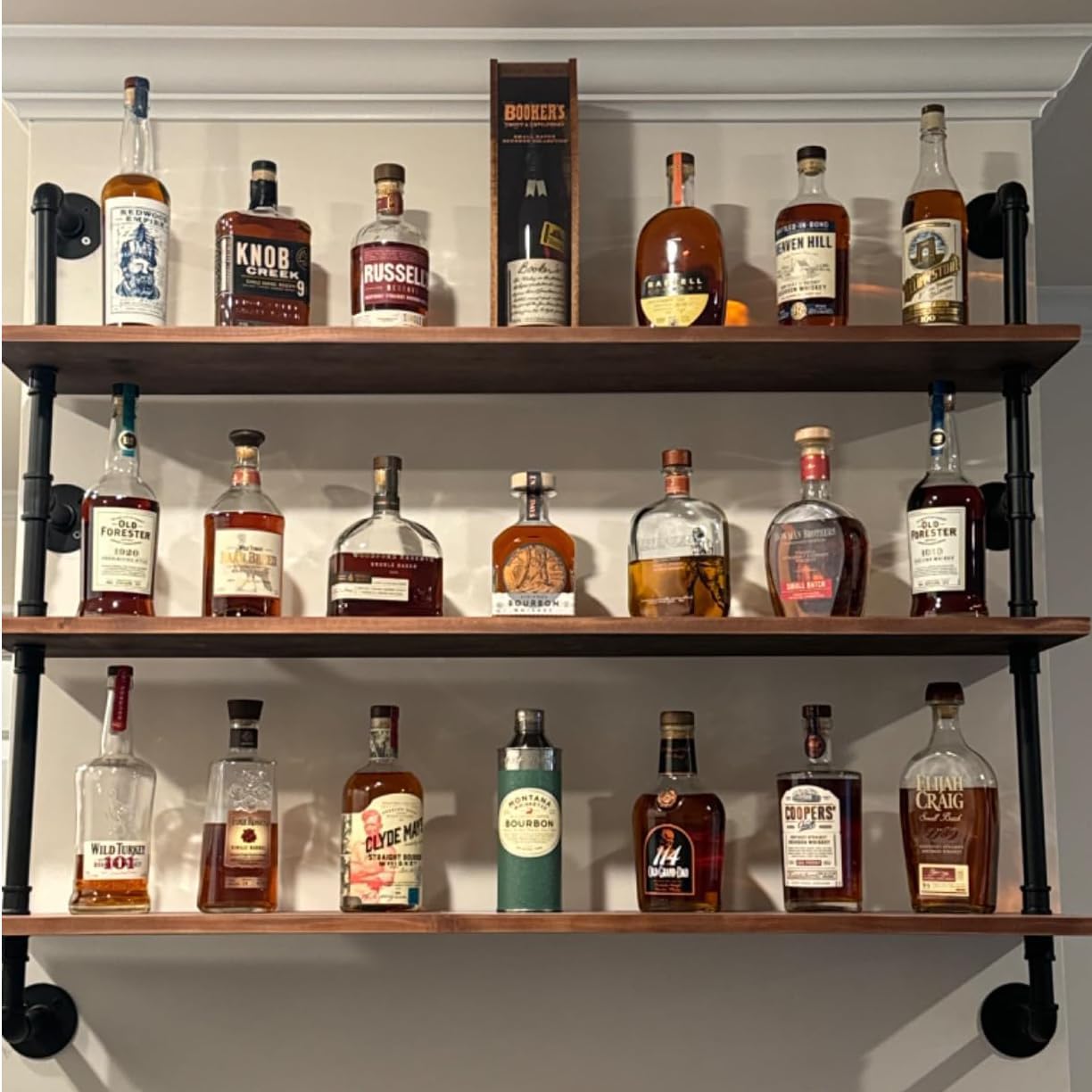 Floating Shelves,Wall Mounted Rustic Wood Shelf,Pipe Shelves,Industrial Pipe Shelving with Real Wood Planks 48 inch Industrial Wall Shelves Hanging Bookshelf Farmhouse Kitchen Bar Shelving