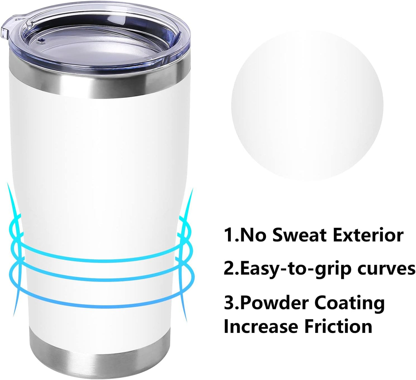 DOMICARE 20oz Tumbler with Lid Stainless Steel Tumblers Bulk, Double Wall Vacuum Insulated Coffee Travel Mug Powder Coated Tumbler, 12 Pack White