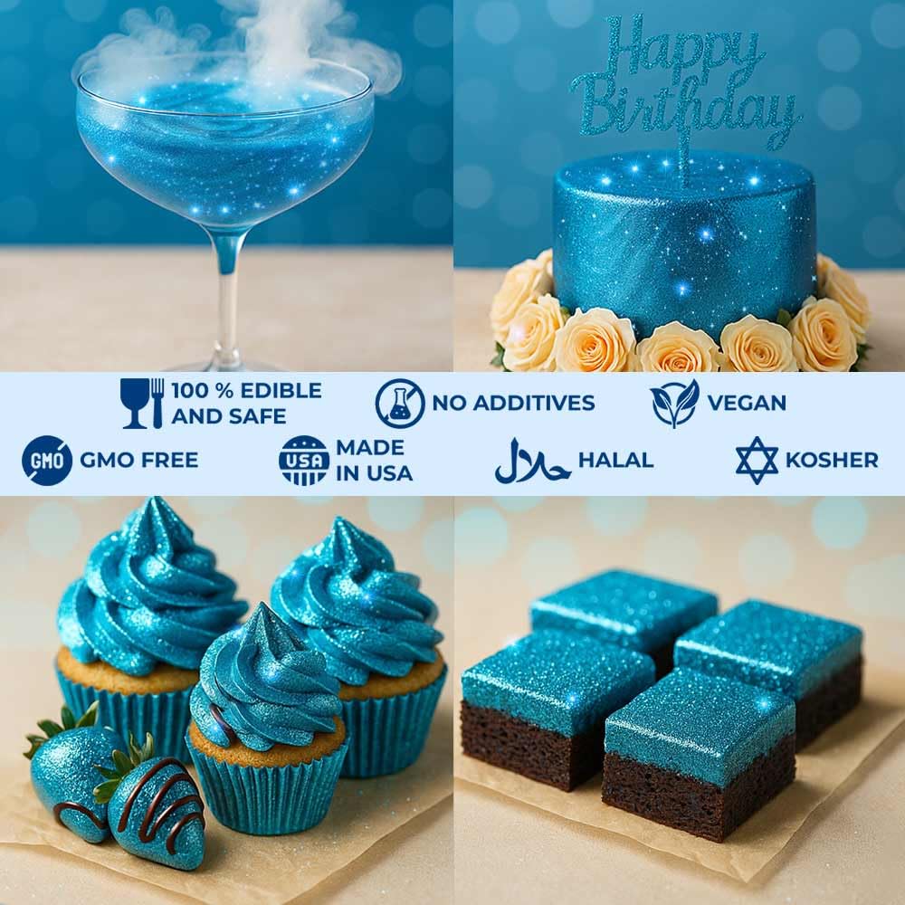Blue Edible Glitter for Drinks Bulk Edible Glitter for Cakes Drink Brew Glitter, Blue Edible Glitter Cake Decorations Edible Blue Glitter Edible Glitter for Strawberries Cocktail