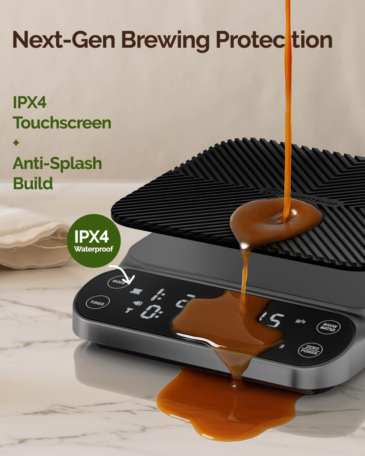 Maestri House S3 Coffee Scale with Timer, 3kg/0.1g Rechargeable Digital Scale, 3 Brew Modes, Adjustable Ratios & Flow Rate Display, Barista-Grade for Pour-Over, Espresso, French Press – Grey