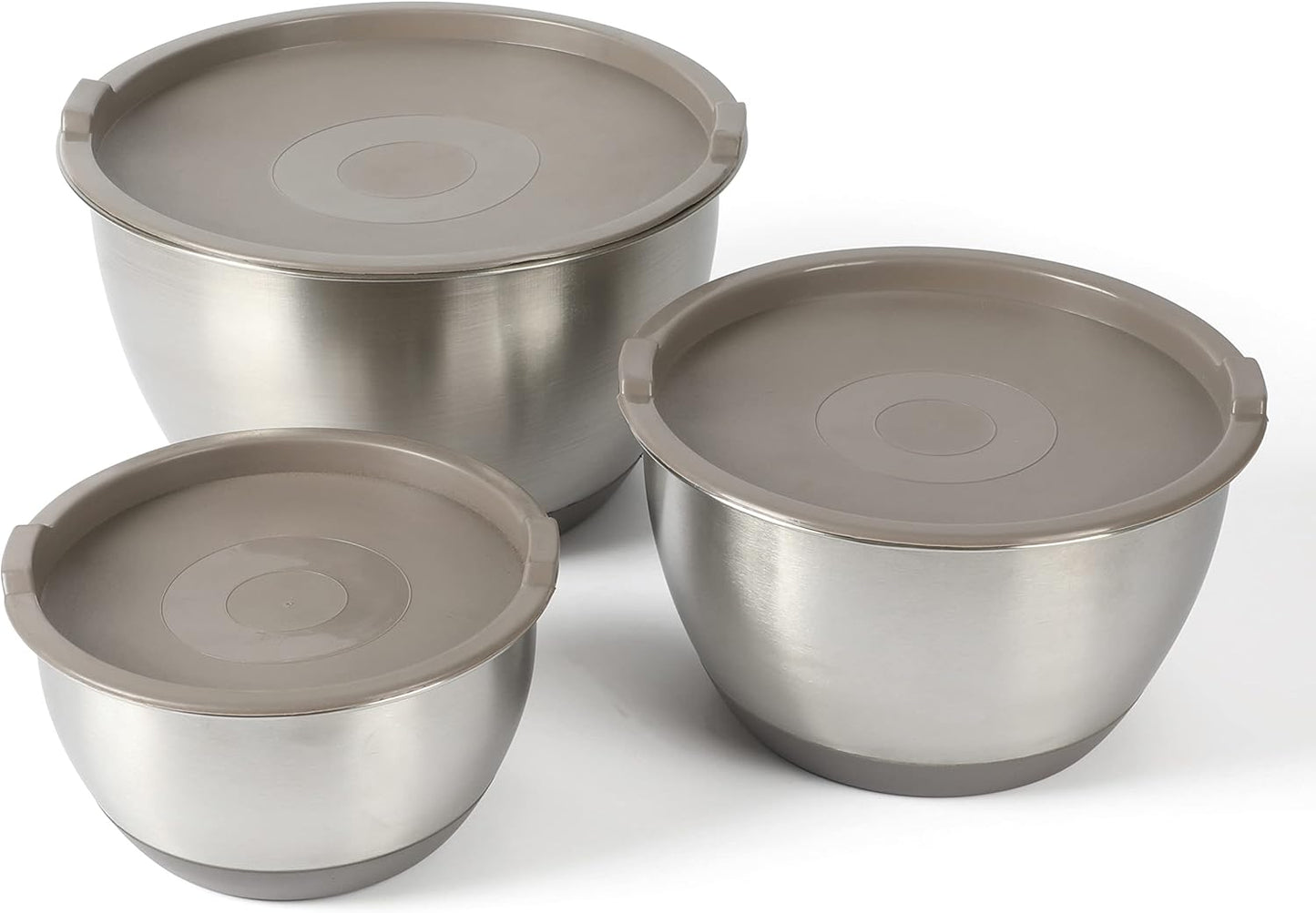 Martha Stewart Rhinewell Mirror Polish 6 Piece Stainless Steel Mixing Bowls with Lid and Non-Slip Base - Grey