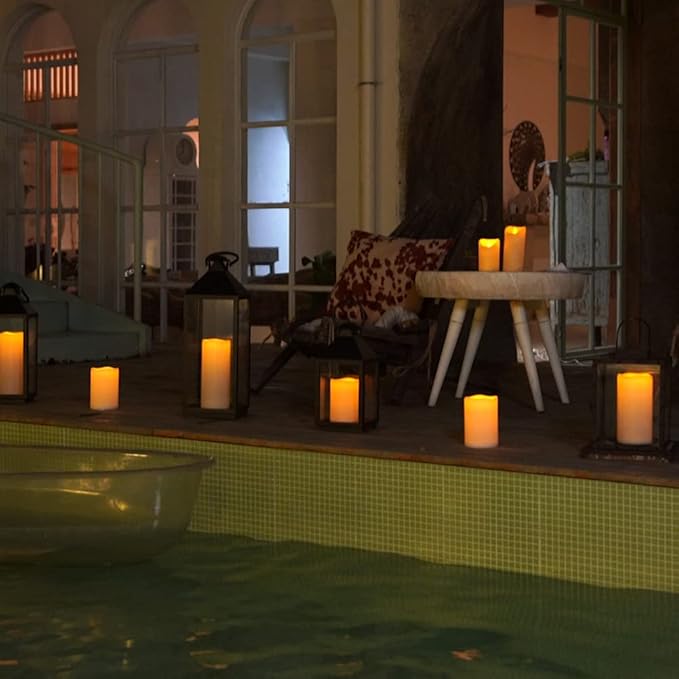 Homemory 4" x 10" Large Waterproof Outdoor Flameless Candles, Battery Operated LED Pillar Candles with Remote and Timers for Indoor Outdoor Lanterns, Long Lasting, Dark Ivory, Set of 2