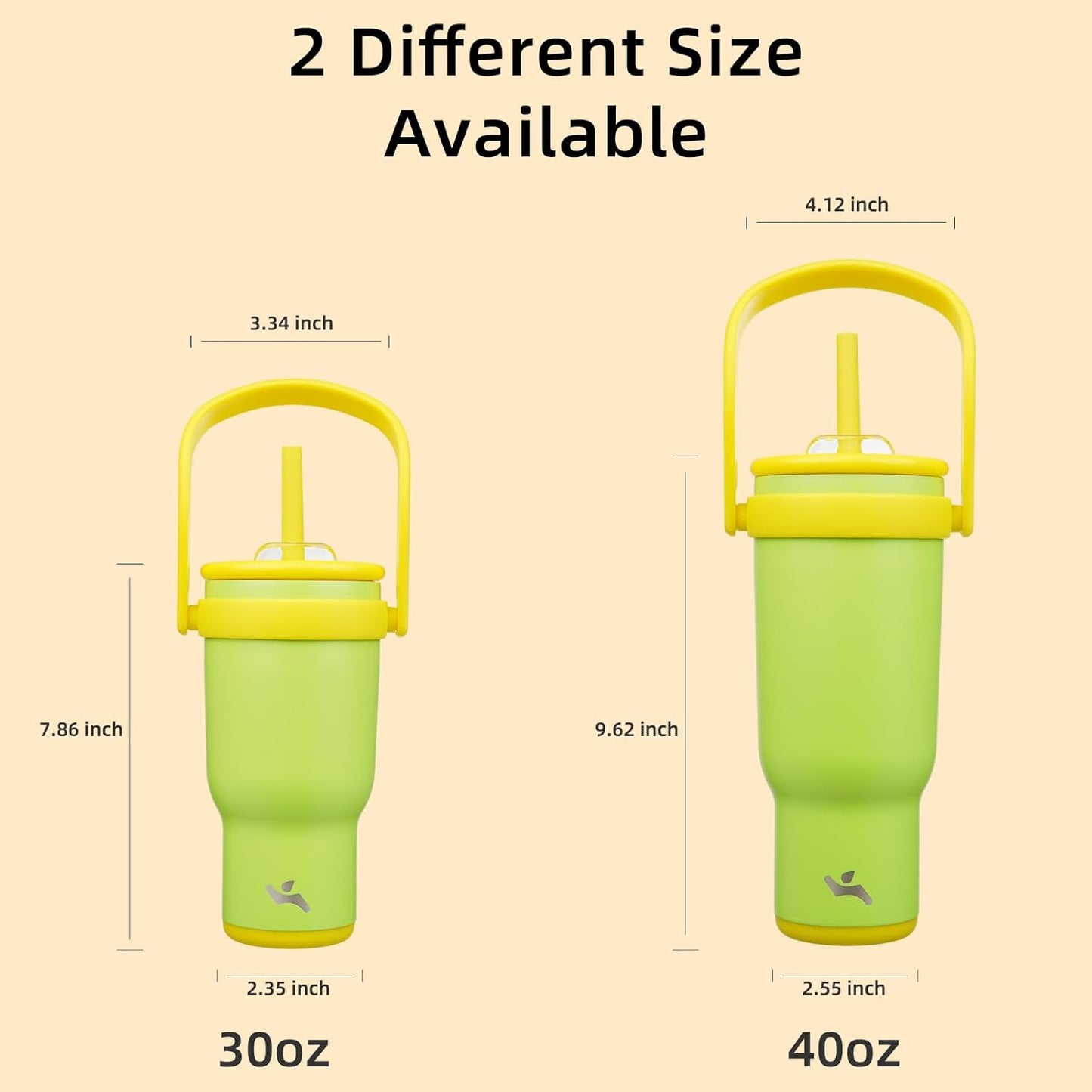 40 oz Tumbler with Side Handle, Insulated Water Bottle with Straw and 2 in 1 Lid, Stainless Steel Cup Travel Coffee Mug for Sports Office Gym,Lime