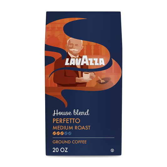 Lavazza Perfetto Ground Coffee Blend, Dark Roast, 20 Ounce, Value Pack, Caramel flavor with Dark and Velvety Texture, 100% Arabica