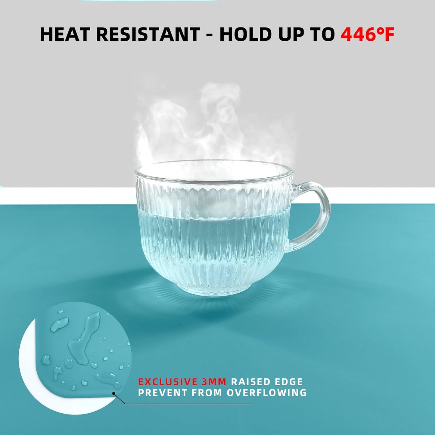 KVK Silicone Mat for Kitchen Counter with Raised Edge 43.3×25.6in - Extra Large Silicone Mat Heat Resistant Non Slip - Universal Painting Craft Resin Mat Countertop Protector, Pastel Blue