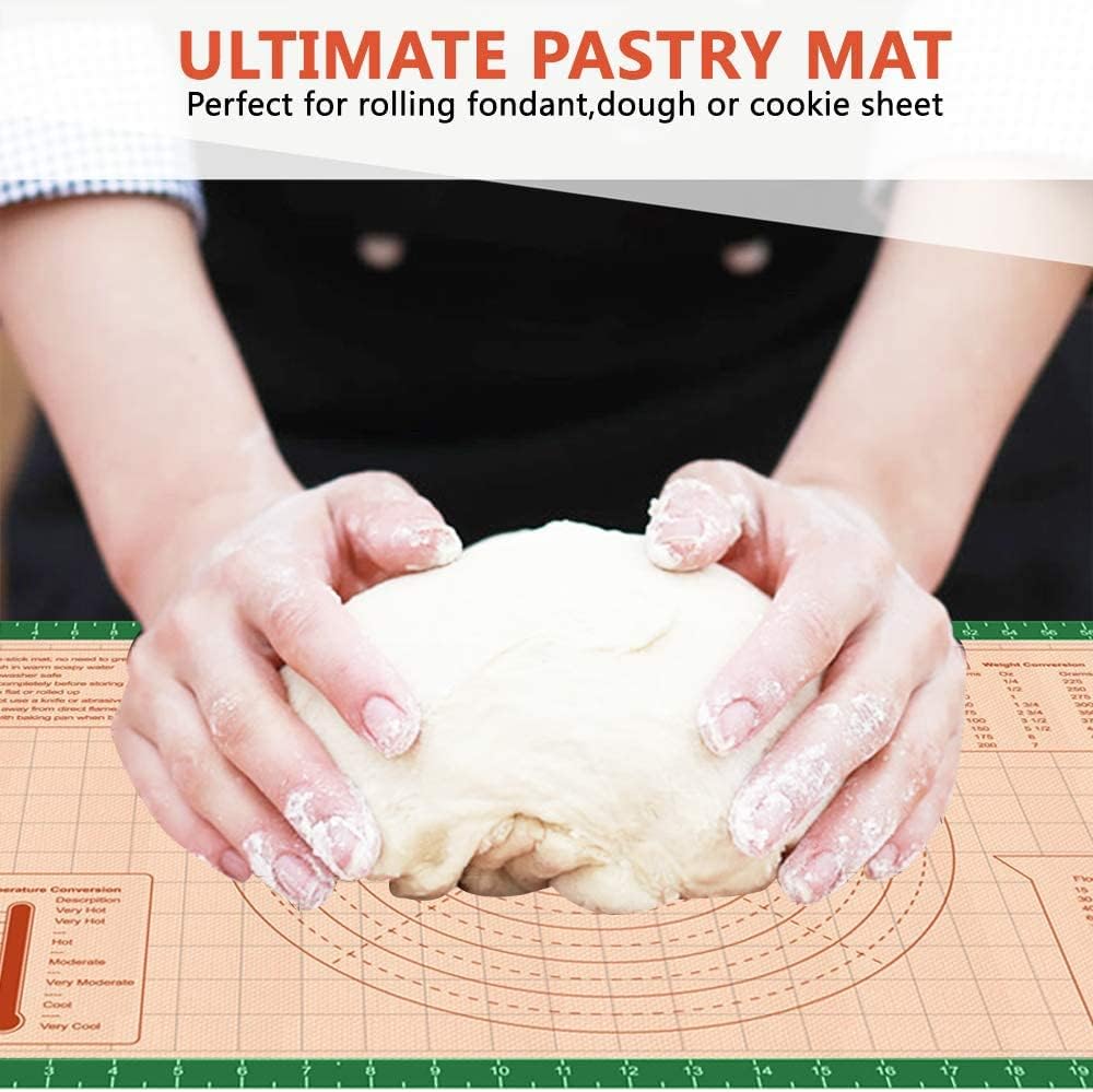 Silicone Pastry Mat 36 x 24 Inch - Larger Silicone Baking Mat for Rolling Dough,Non Slip Dough Sheet with Measurement,Perfect for Making Pie,Pizza(Green)