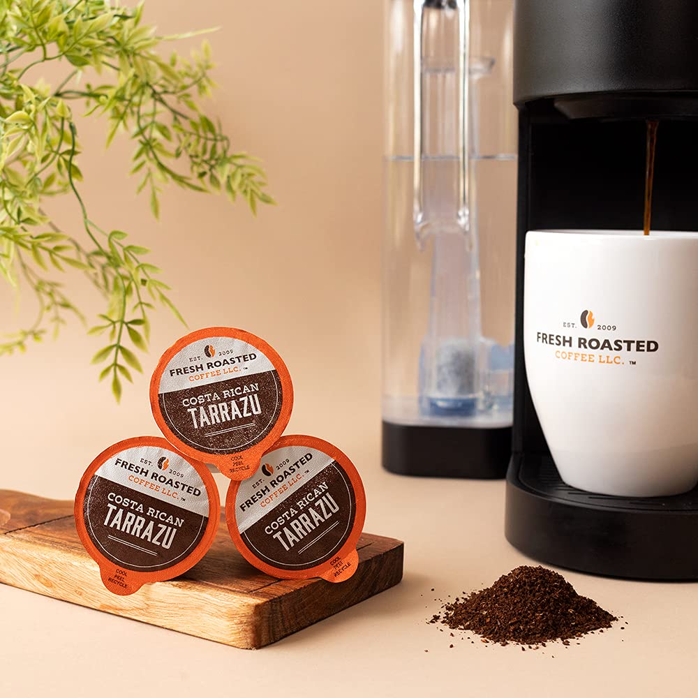 Fresh Roasted Coffee, Costa Rica Tarrazu, Medium Roast, 96 Pods for K Cup Brewers
