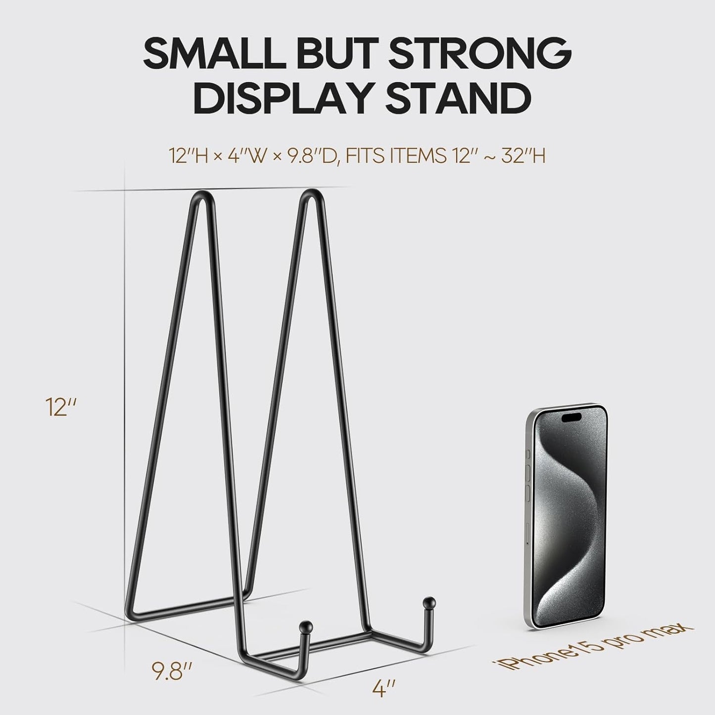 HONGYUTAI 3 Pack 12 Inch Plate Stands for Display Picture - Vinyl Table Top Display, Decorative Metal Frame Holders for Book , Photo and Platter, Tabletop Art, Black